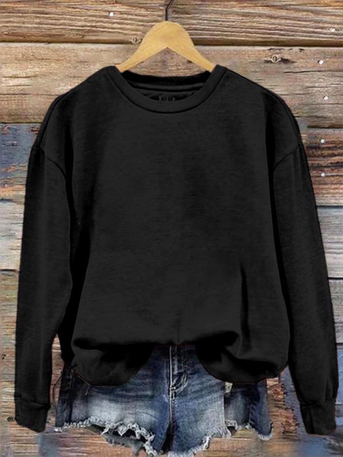 Solid Color Round Neck Printed Sweatshirt for Autumn & Winter - European & American Style