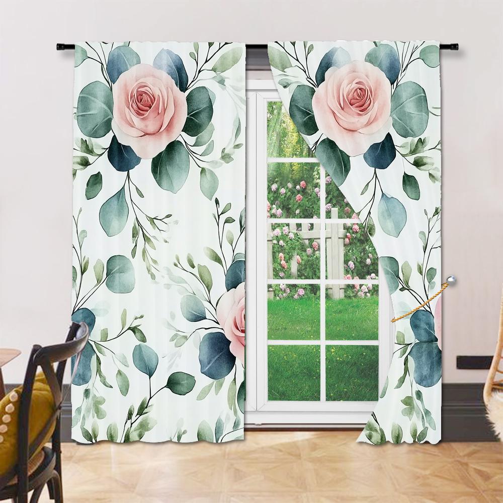 Set Of 2 Versatile Polyester Transparent Curtains Home Decoration Green Leaf Use Bedrooms Living Rooms Curtain Ideal For Area