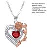 Heart And Rose Necklace Women Faux Gem Red Heart Pendant Necklace Jewelry Gift for Wife Girlfriend Birthday Anniversary Valentine's Day
