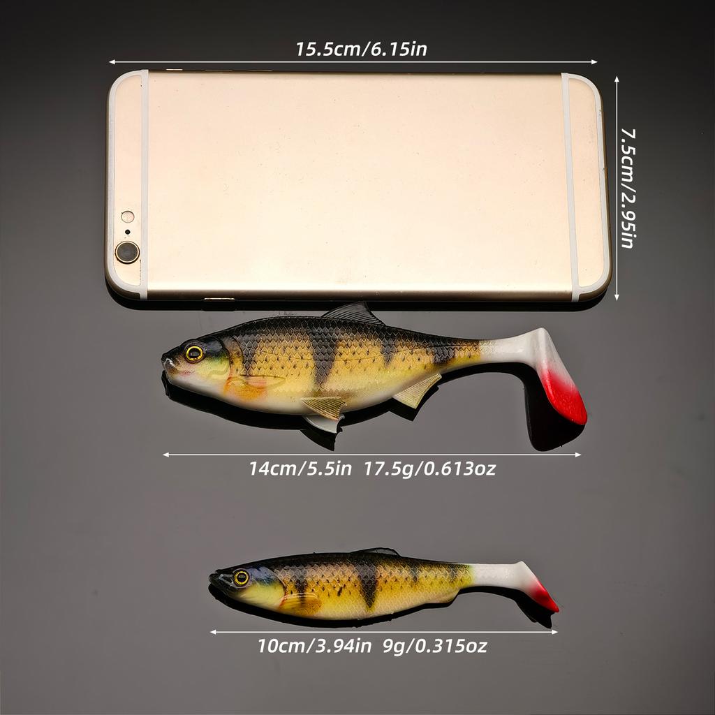 4pcs Soft Fishing Kit-2pcs 14cm/5.5inch with 2pcs 10cm/3.9inch Artificial Bait for Pike Perch Zander Catfish
