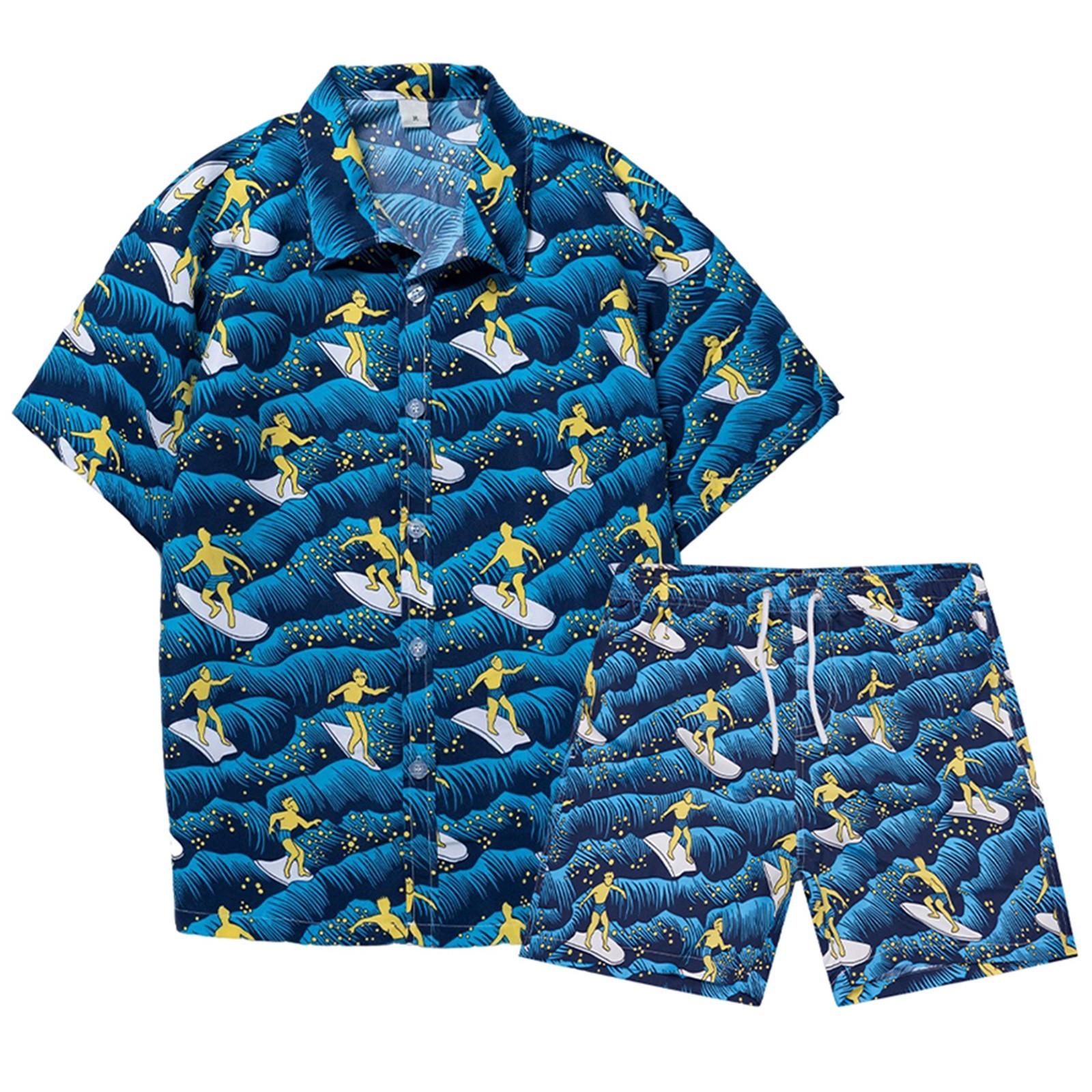 

Мужская рубашка с цветочным принтом, гавайские комплекты, повседневная рубашка на пуговицах с коротким рукавом L