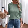 Long Sleeves Casual Pullover Round Neck Textured Loose Long-sleeved T-shirt Top