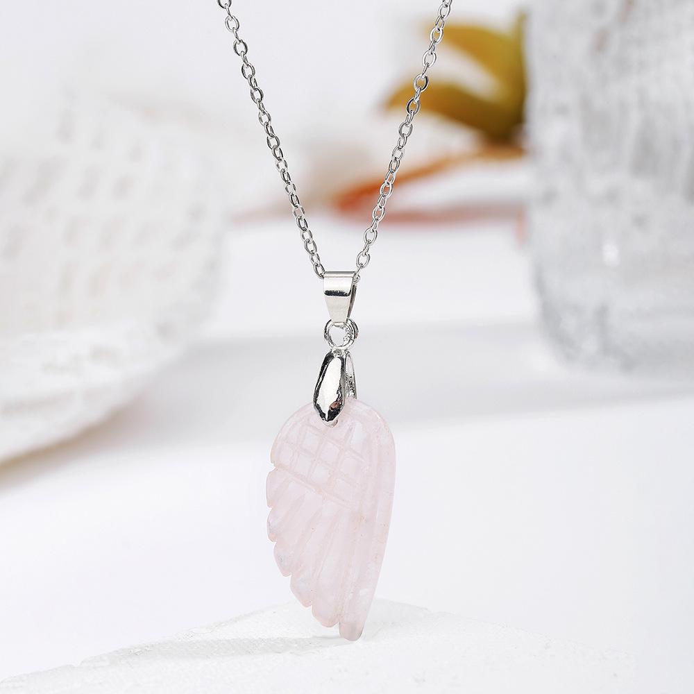 Natural Crystal Angel Wings Pendant Necklace - White Bohemian Charm Jewelry