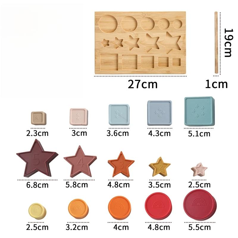Baby Montessori Toy BPA Free Silicone Geometric Building Block 1-3 Years Children Stacking Game Education Puzzle Toy Baby Gift