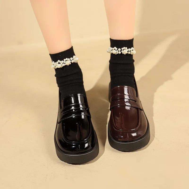 2024 Hot Sale Ladies Shoes Loafers Women's High Heels Fashion Round Toe Casual Pumps Women Brand Square Heel Shoes for Women