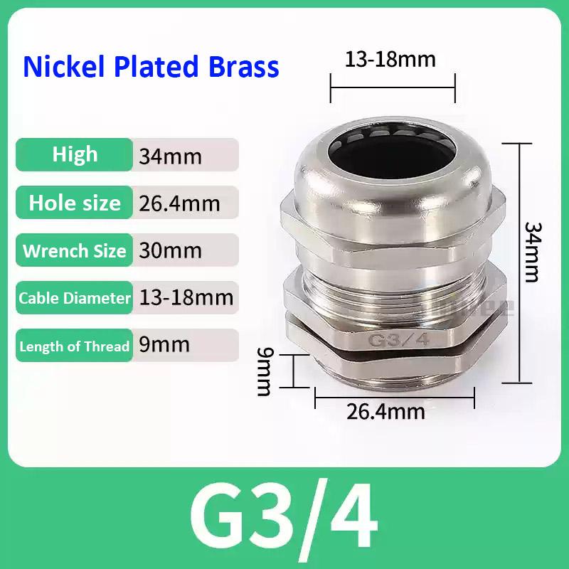 Waterproof Cable Gland IP68 Nickel Plated Brass 1/4" 3/8"1/2" 3/4" 1" 2" 3" BSPP/NPT Male Thraed For 3-6.5mm 4-8mm Cable Joint