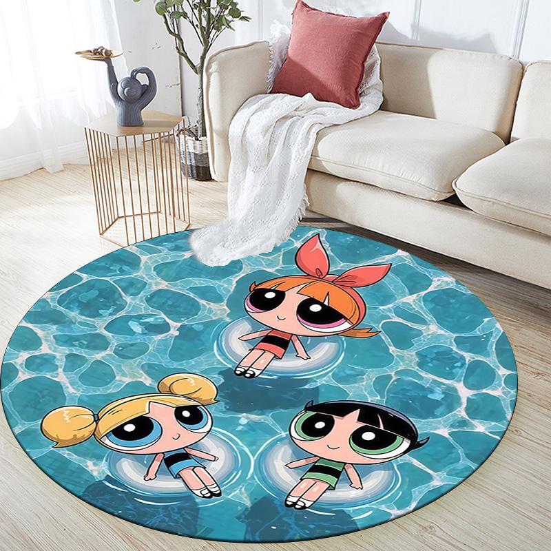 The Powerpuff Girls2 Round Area Rug,Carpet Rug for Living Room Bedroom Sofa Playroom Decor,Non-slip Floor Mat
