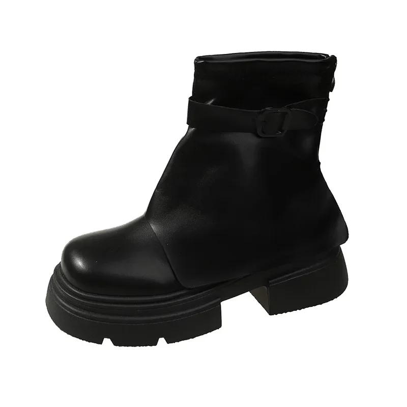 fashion Belt Buckle Punk Boots Women New  Fashion Back Zippers Ankle Boots Female Thick Sole Elevated Booties High Platform Shoes 2024