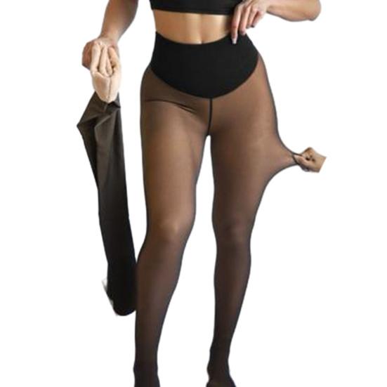 Damen Fleecegefütterte Leggings Ein-Naht Warm Falsche Transparente Strumpfhose Bauchkontrolle Thermoleggings für Dating Party Arbeit