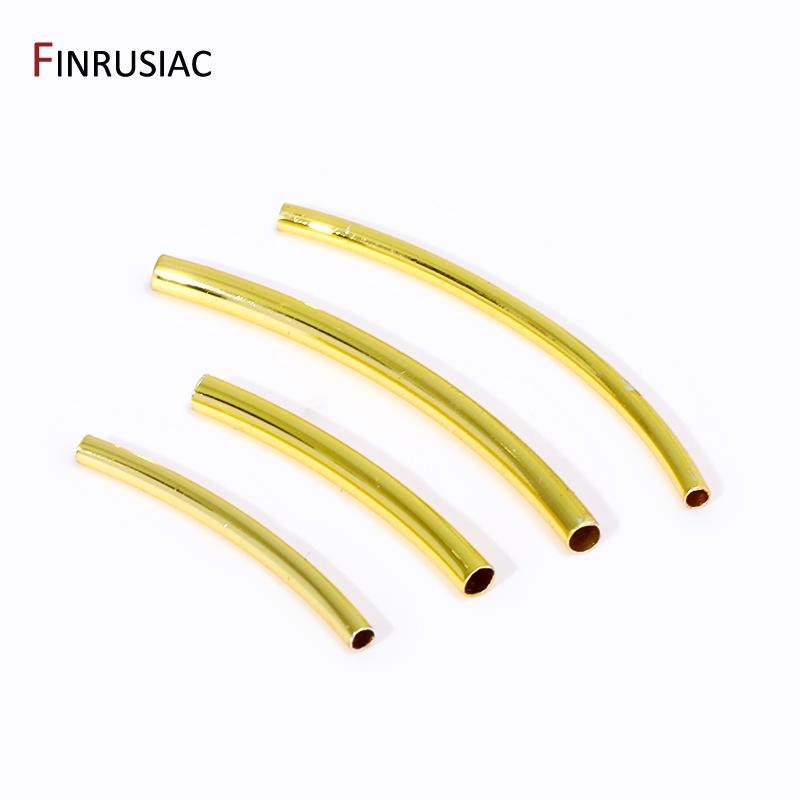 14/18k Gold Plated Brass Smooth Long Curve Tube Spacer Beads,20/30mm Tube Beads Connectors For DIY Jewelry Making Accessories