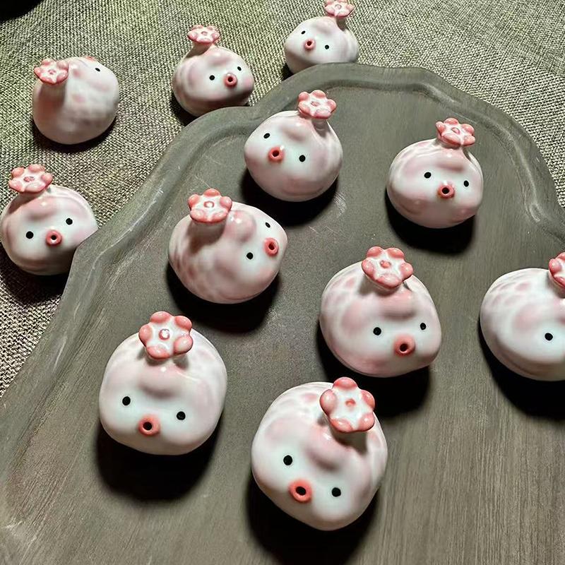 Estatua de Mascota de Té de Cerámica Pez Pececito Escupe Burbujas Bajo Fondo de Taza Rosa Escupe Burbujas Adorno de Cerdito Tazas de Agua Decoración de Taza Regalo