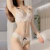 Women's Summer Soothing Bowknot Bra Lingerie Sexy Hollow Out Lace Costume Sexy Transparent Desire Passion Backless Strapless Set