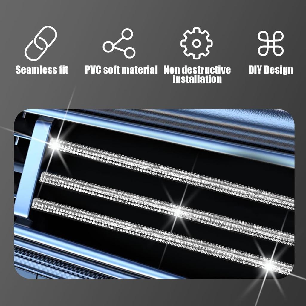 Bling Car Vent Outlet Moulding Trim, 10PCS Rhinestone Vehicle Air Conditioner Decorative Strip, Diamond Straight Seal Strip Line Decoration,