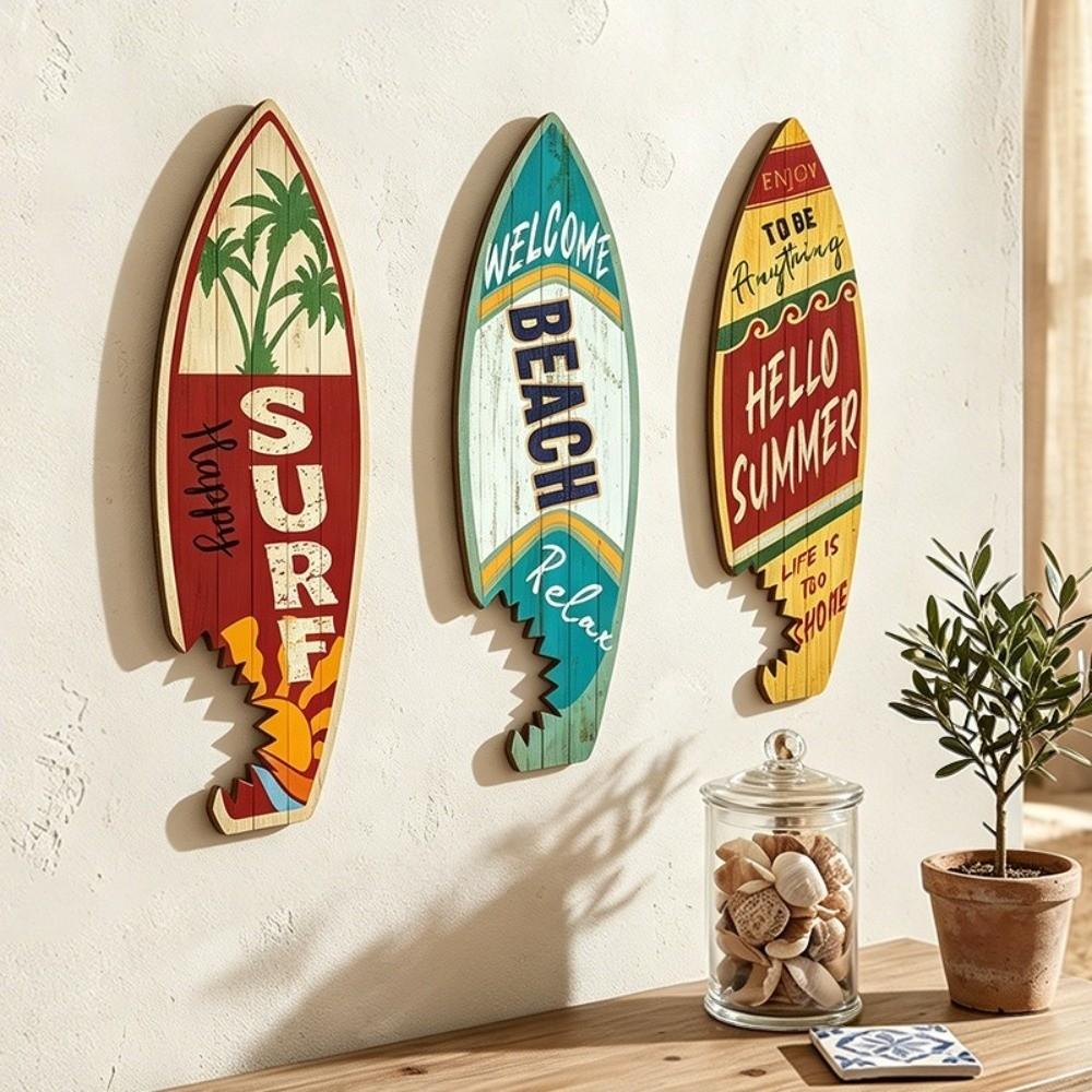 3Pcs Hawaiian Style Surfboard Wall Hanging Vintage Print Surfboard Wooden Sign Home Decoration