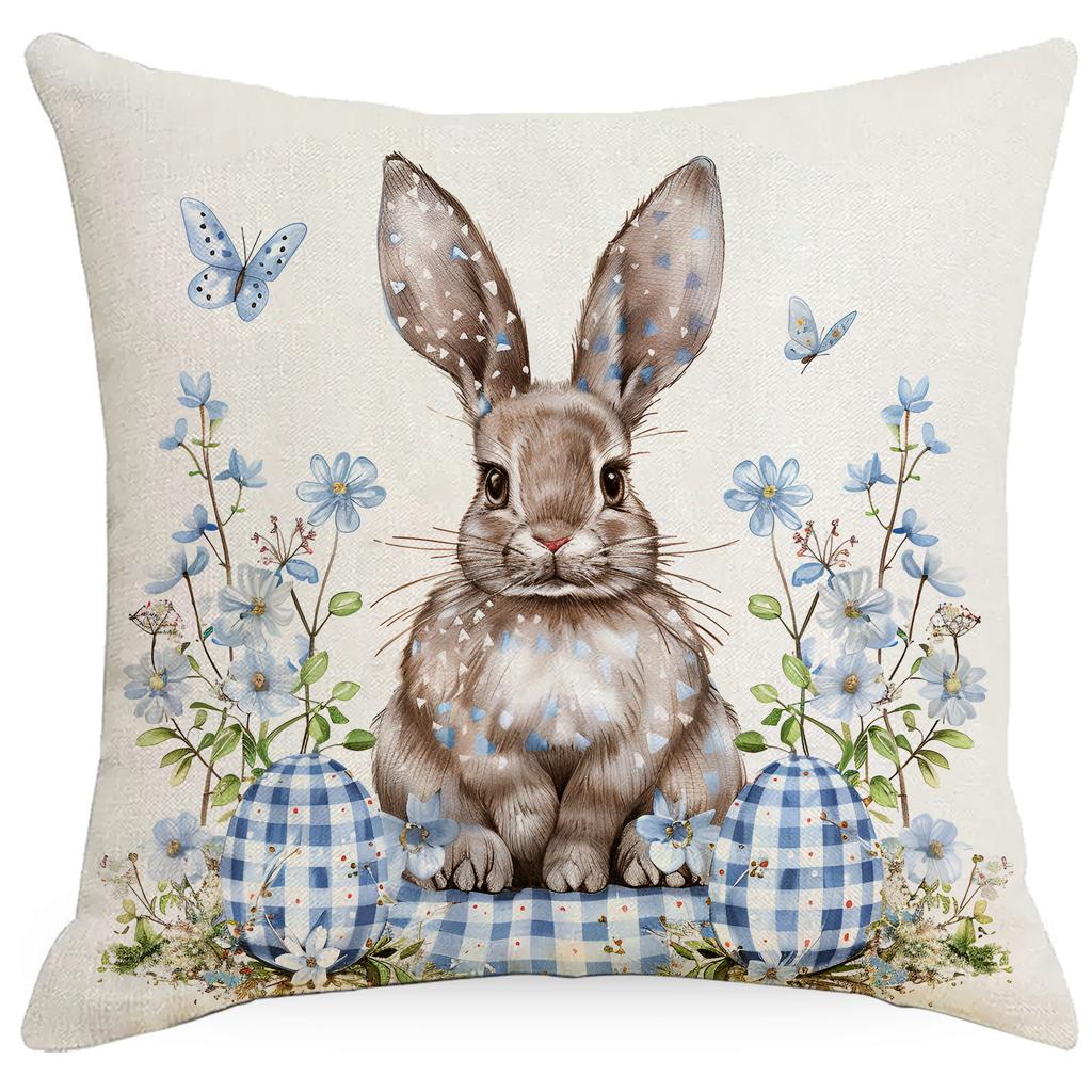 New Blue Plaid Easter Pillowcase Cushion Cover Cute Rabbit Truck Animal Pillowcase