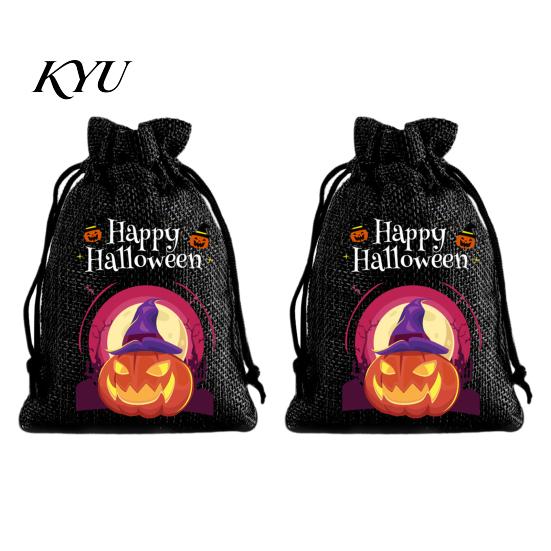 Lightweight Candy Carriers 2Pcs Halloween Pumpkin Drawstring Bags for Treats, Retro Burlap Pattern Party Favors Trick or Treat Bags, Portable