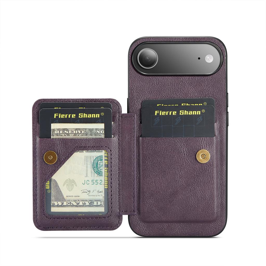 FIERRE SHANN 024 For iPhone Air Case Card Holder Kickstand Waxy Texture Leather + TPU Phone Cover