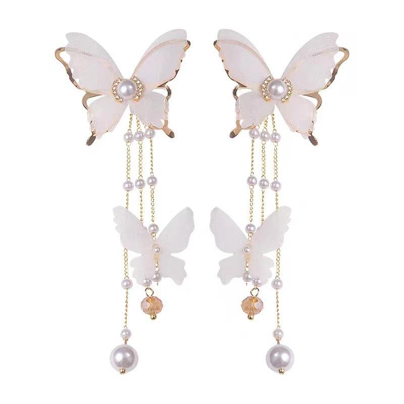 Lace Pearl Diamond Pearl Earrings Super Fairy Butterfly Fringed Stud Earrings Pendant