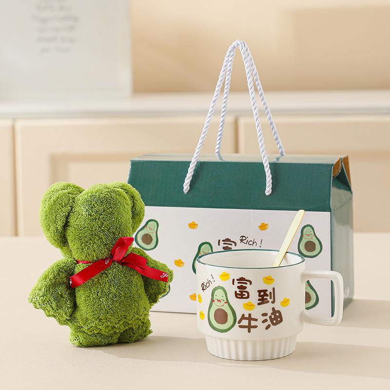 Keramik Schlichte Mode Geschenkbox Mit Handtuch Bär Souvenir Eröffnung Praktisches Event Geschenk Wasserbecher Set