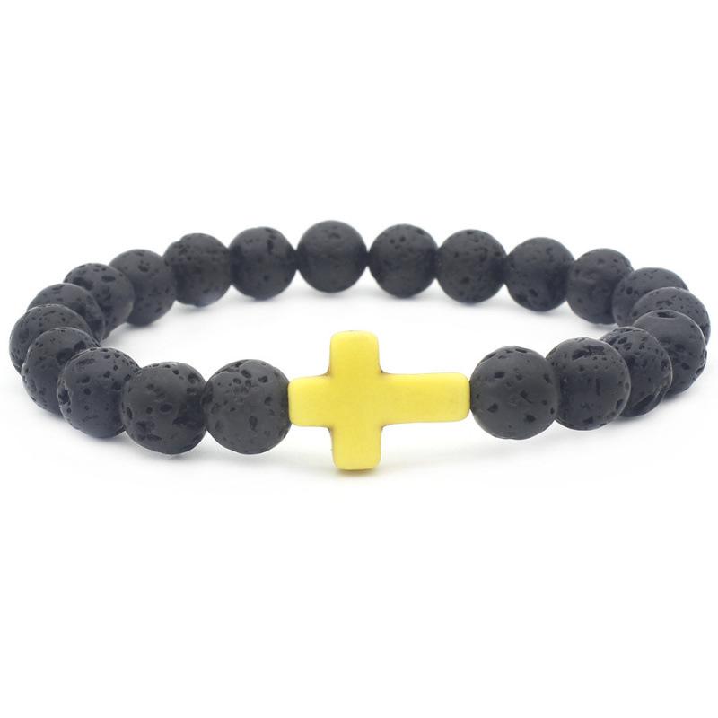 In Stock Multi-Color Lava Stone Cross Bracelet
