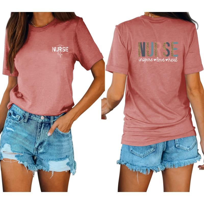 Lässige und modische Damen-T-Shirts mit Krankenschwester-Print, locker, mit Rundhalsausschnitt und kurzen Ärmeln