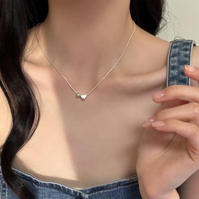 Trendy Heart Necklace with Geometric Beads - Versatile Fashion Clavicle Chain for Women