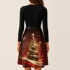 Women's Casual Fashion Long Sleeve Christmas Graphic Printed Vintage Long Dresses