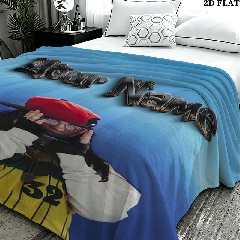 1PC Billie Eilish Custom Name Patterned Flannel Blanket Suitable For All Seasons for Home Decor Warmth and Comfort Gifts Holiday Present