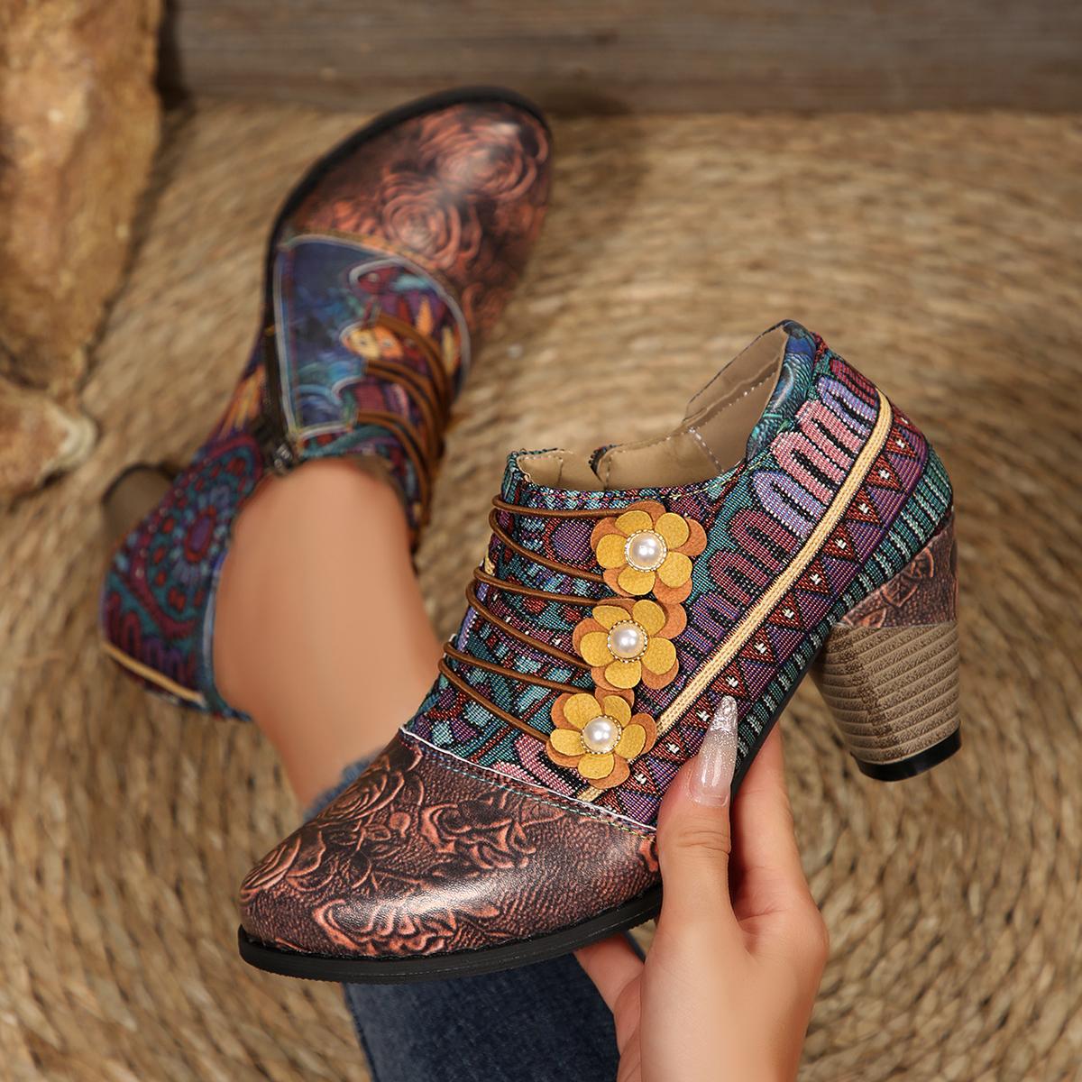 

Модные женские уличные модные ботинки Ретро Острый носок 2025 Высокий каблук Женская обувь Богемская пряжка Ботильоны Zapatos De Mujer 43 коричневый