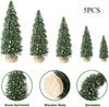 A Set of Five Sizes Mini Christmas Trees Artificial Bottle Brush Trees with Wooden Base ForChristmas Home Table Craft Dress Up