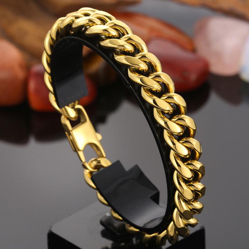 Classic 12MM Men's Cuban Link Chain Bracelet Men High Polished Solid 316l Stainless Steel Bracelets Jewelry Accessory for Male