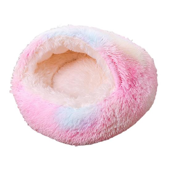 Pet House Warm Semi-Enclosed Kennel with Plush Lining Foldable Design Anti-Slip Bottom Stress-reducing Pet Bed