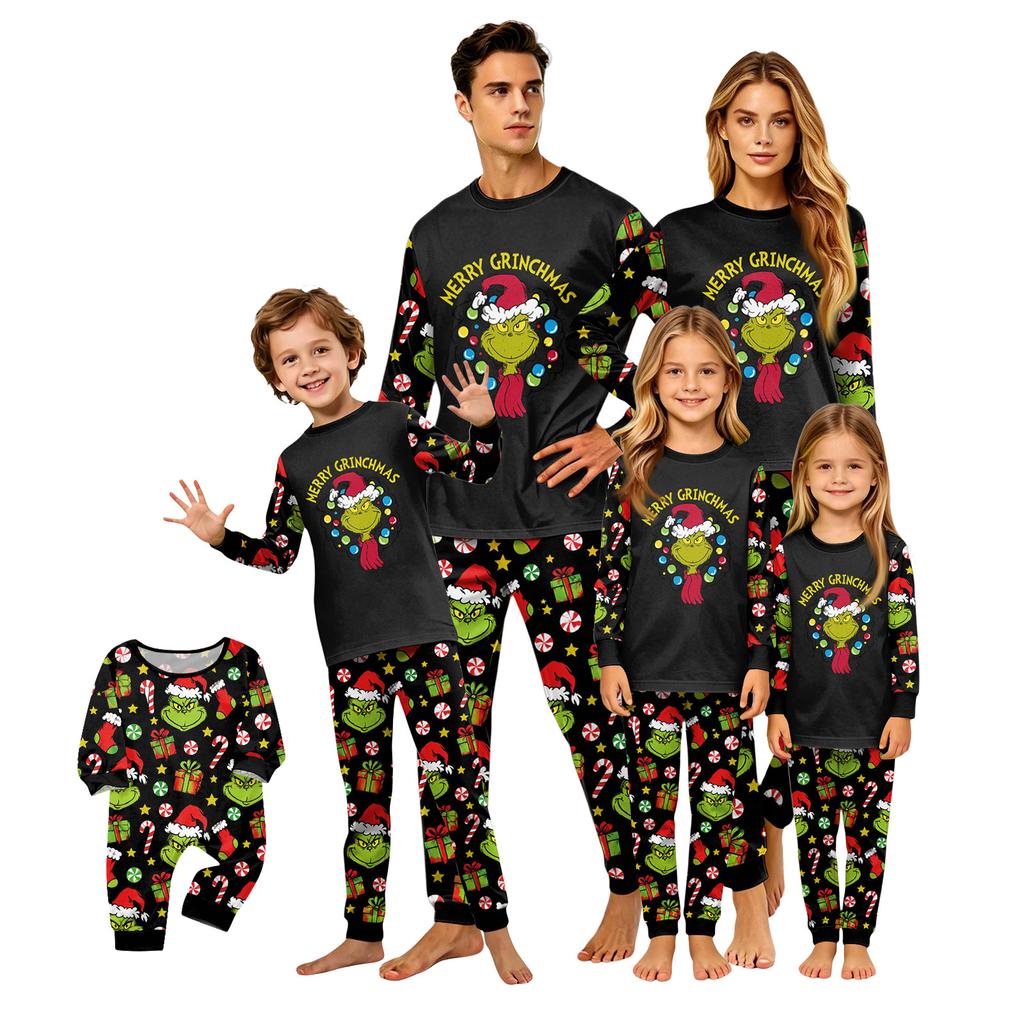 Family Matching Christmas Pajama Set with Long Sleeve and Long Pants for Holiday Wear