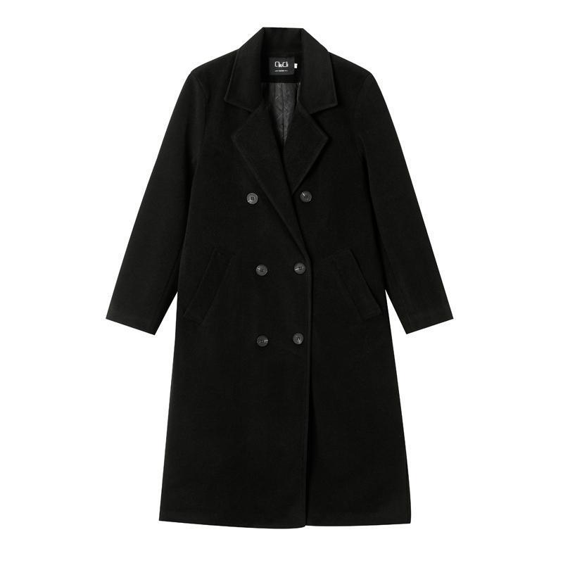 Women's Mid-Length Black Wool Coat, Winter 2025 Korean Style, Loose Slimming, Thickened Padding