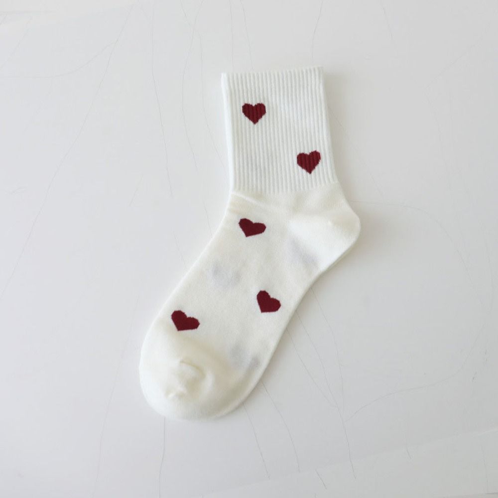 5Pairs Harajuku Patchwork Color Socks Heart Pattern Mid Tube Socks Love Mid-Calf Socks Sports