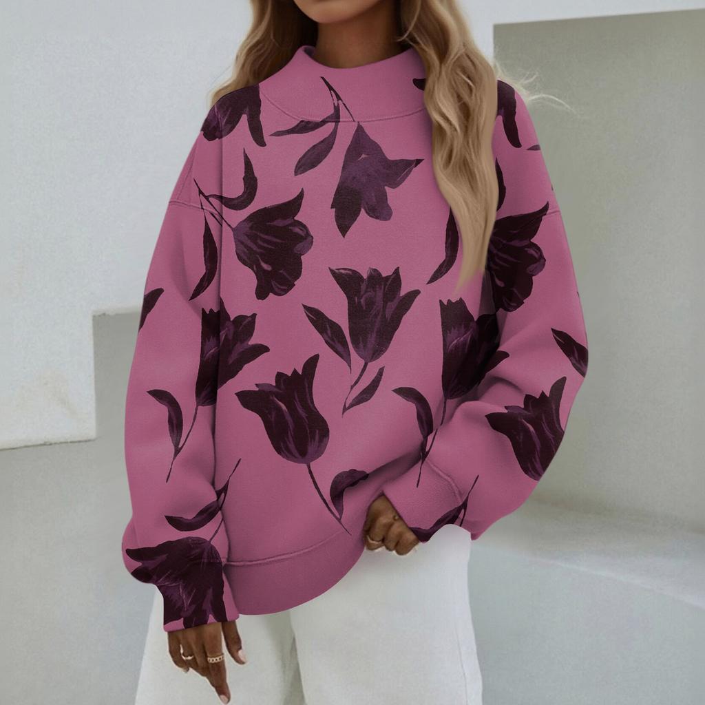 Mock Neck Sweatshirt Women Fall Comfort Oversized Sweatshirt Dressy Pullover Sweatshirts No Hood Cozy Turtleneck Tops