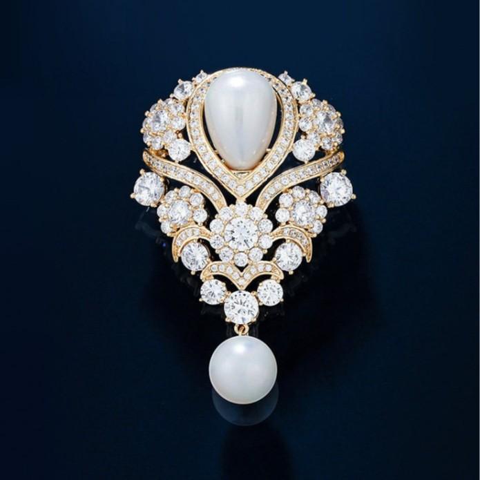 Fashionable Violet Pearl Pendant, Luxurious Rhinestone Inlaid Brooch, Charming Jewelry Accessories for Banquet Dresses, Gifts