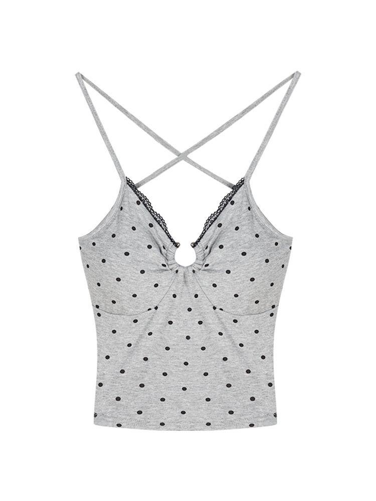 

Острый топ-халтер в горошек с открытой спиной и нагрудными вкладышами - Весенне-летняя женская майка Medium серый
