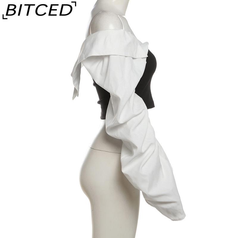 BITCED Autumn Women's Solid-Colour Slim-Fit Cropped Streetwear V-Neck Long-Sleeved Top