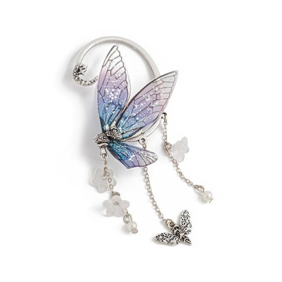 1 pièce de manchette d'oreille pour femme en forme de papillon, pompon à paillettes, fleur, lune, décoration d'oreille suspendue, style fée de la forêt, antidérapant, électroplaqué, pour cosplay, fête