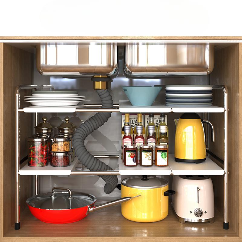 Organizer 3 Ripiani Estraibili Per Sotto Lavello | In PET Trasparente Con Divisori Rimovibili | Per Cucina, Bagno, Frigorifero E Ufficio