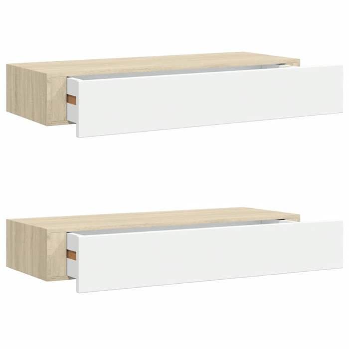 VidaXL Étagères murales à tiroirs 2 pièces Chêne et blanc 60 x 23,5 x 10 cm MDF 330264