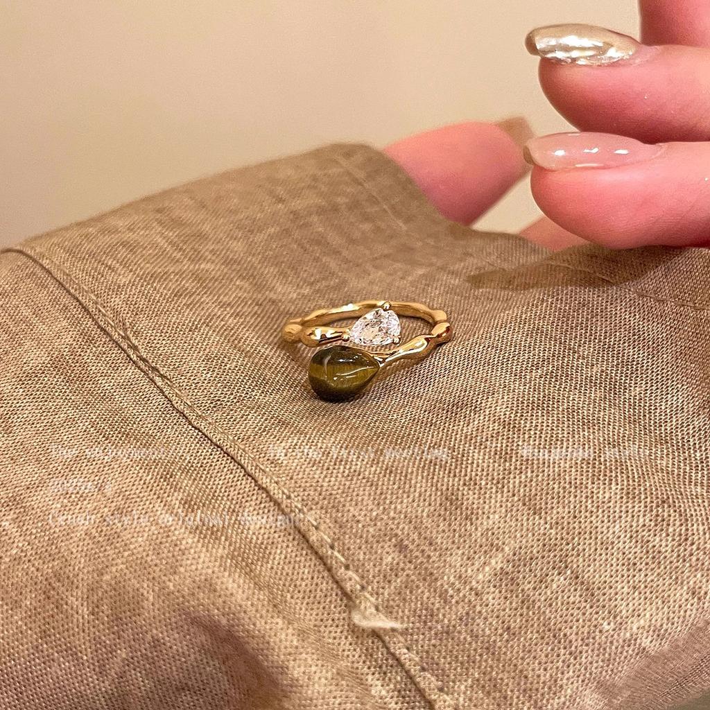 Maillard Tiger's Eye Stone Gold Ring Adjustable Index Finger Ring Stacked Wear Ring