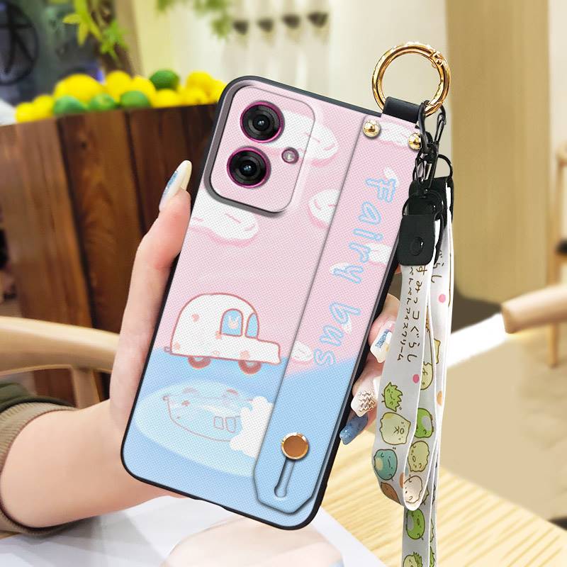 Silicone Cartoon Phone Case For MOTO G55 5G Anti-dust Phone Holder Cute Anti-knock Wrist Strap Soft Case Fashion Design