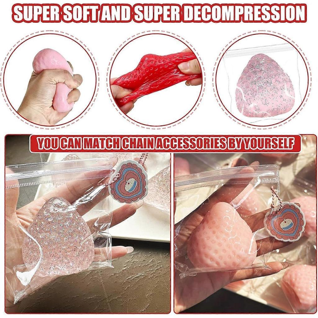3Pcs Big Taba Squishies Strawberry, Cute Strawberry Squeeze Toys, Upgrade Fruit Squishies, Kawaii Sticky Stress Toy, Clear Fidget Toys, Valentines Gif