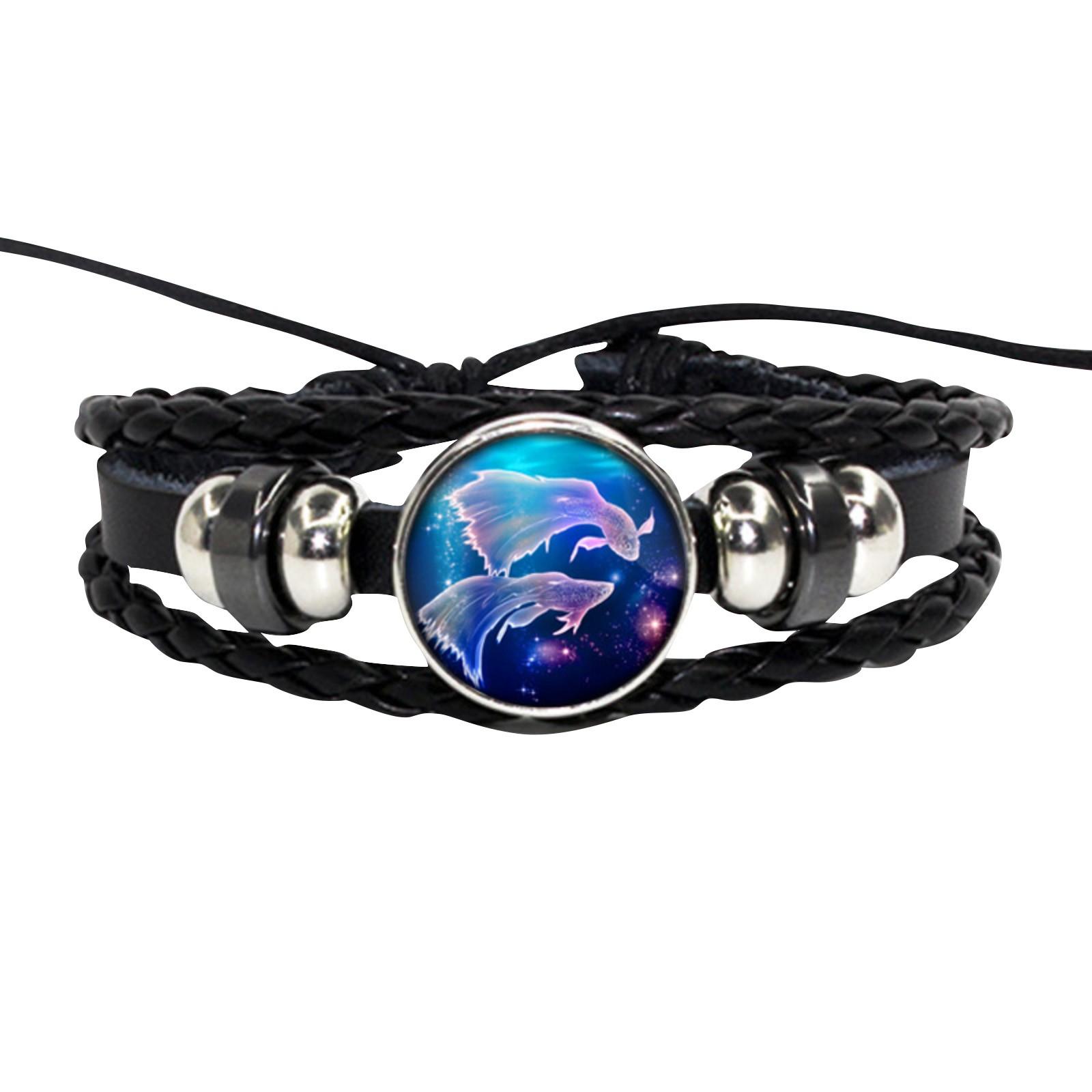 

Ювелирные изделия Винтаж Кожаный Веревочный Набор Оплетки Браслет Из Драгоценных Камней Полный Набор Знаков Зодиака One Size