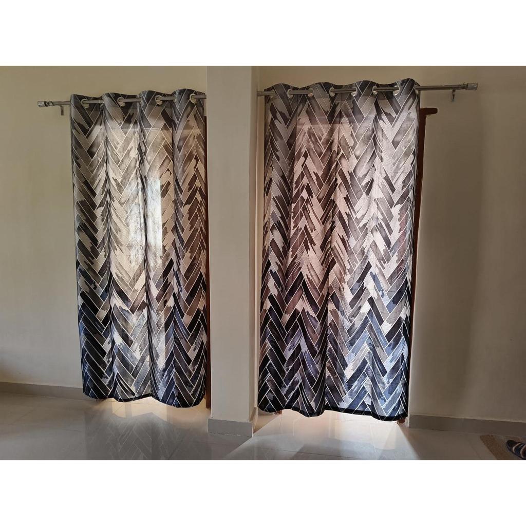 Geometrické panelové očko Polyester okenní závěsy / šedá / 2 kusy