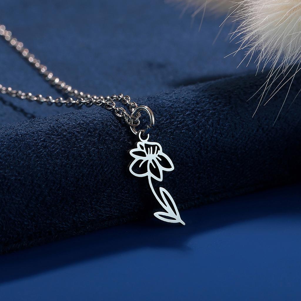 Kinitial Birth Flower Necklaces For Women Girls Stainless Steel 12 Month Flower Necklaces Birthday Jewelry Gift