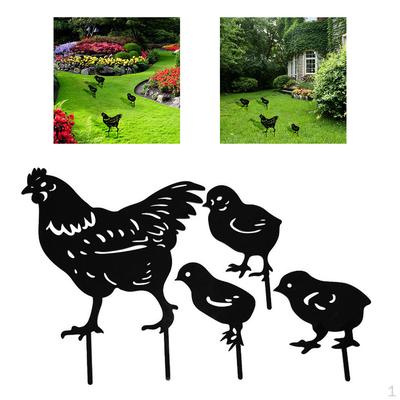 Decorative Garden Stakes Chickens Family Silhouette Figurine Yard Lawn Ornaments for Holiday Decor