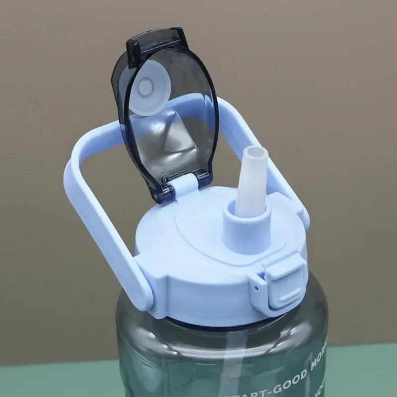 2L Sports Water Bottle with Straw Portable Large Capacity Water Bottles Fitness Bike Cup Summer Cold Water Jug with Time Marker